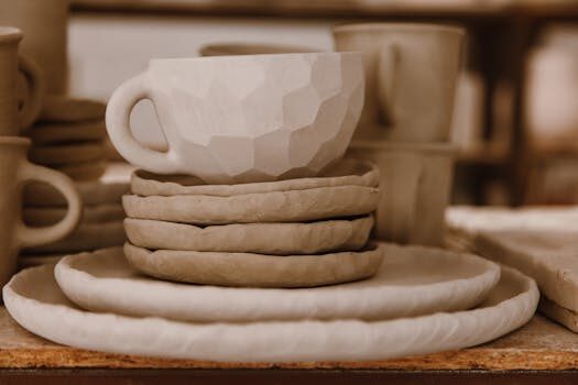 Ceramic Mug on Stack of Saucers